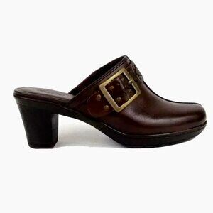 Clarks Bendables Mirabelle Holly Brown Leather Clogs Mule Buckle Comfort 7M
